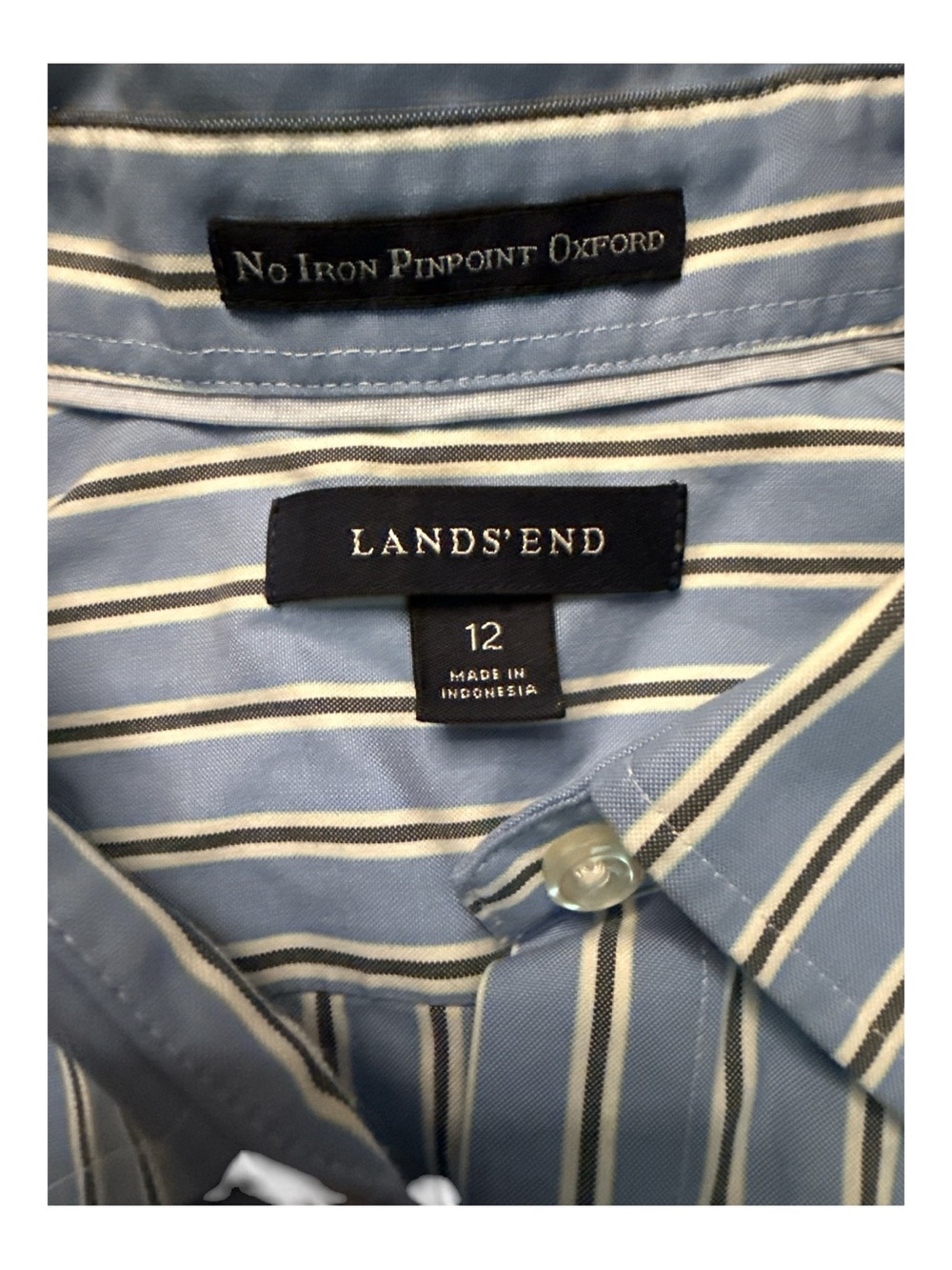 Lands' End Light Blue and White Striped Oxford Shirt Size 12 No Iron 100% Cotton - Picture 2 of 3